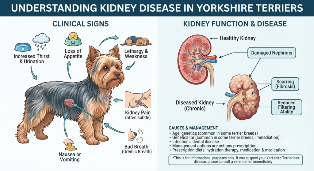 What Do Yorkies Usually Die From? Healthy Yorkshire Terrier highlighting common diseases, senior dog care, and lifespan factors.
