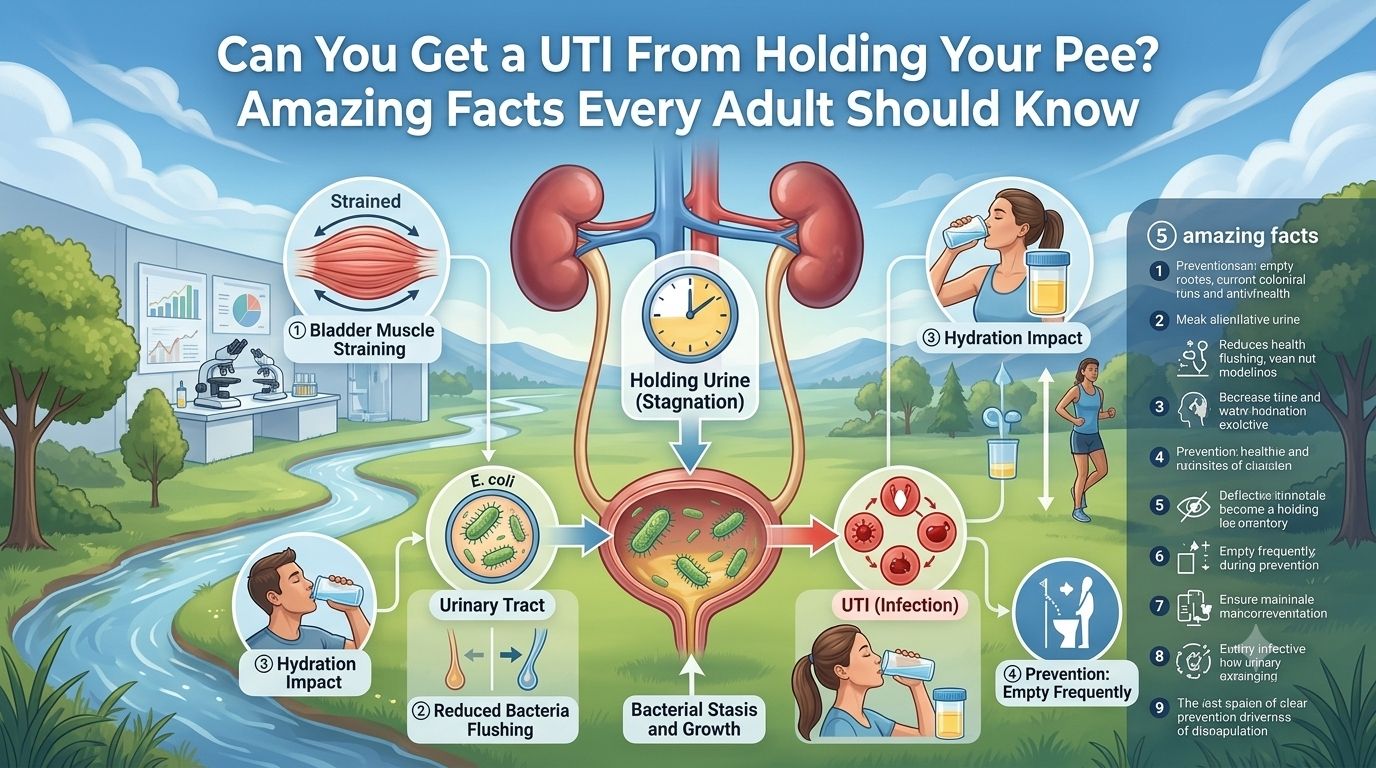 Can You Get a UTI From Holding Your Pee? featuring bladder health, urinary tract infection risks, symptoms, prevention, and healthy bathroom habits.